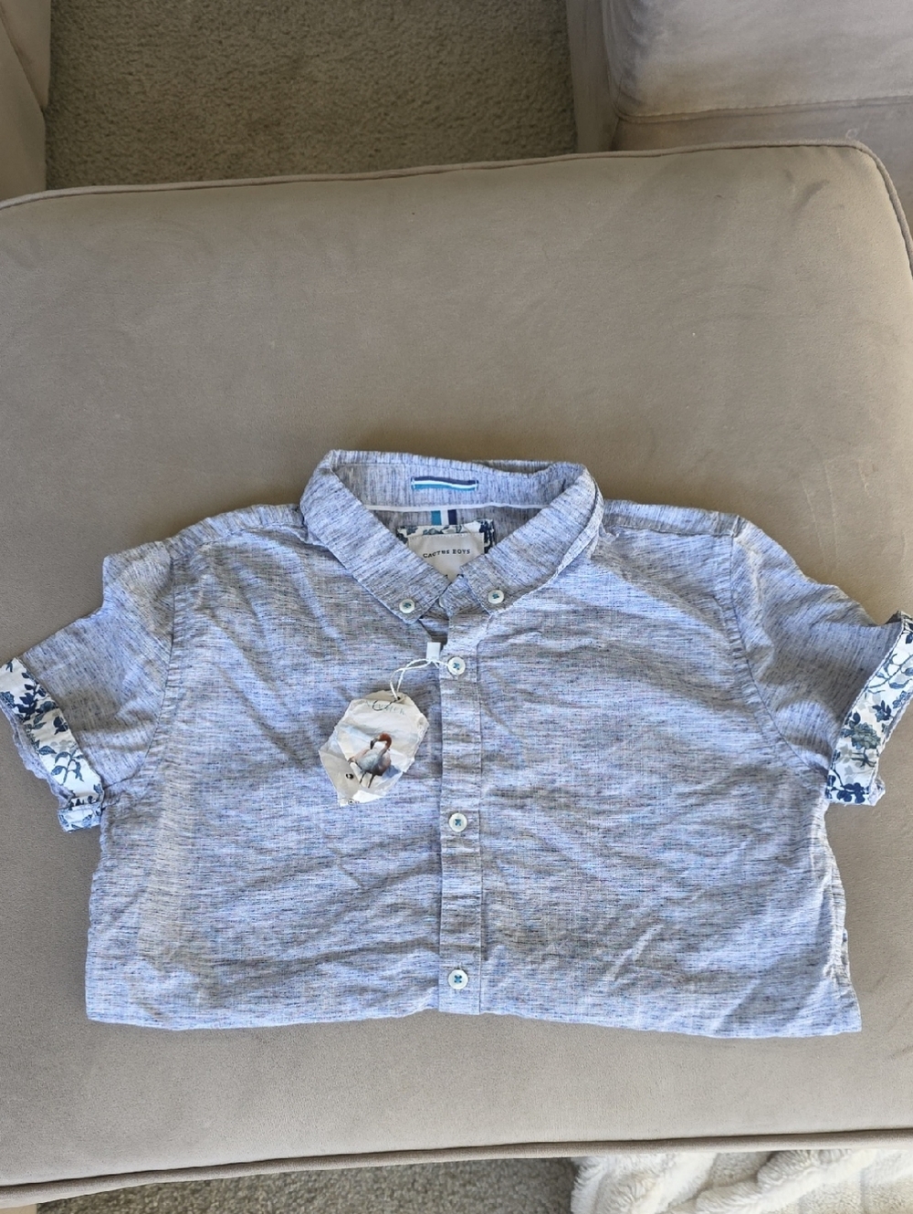 Cactus Light Blue Short-Sleeve Button-Front Shirt with Floral Cuff